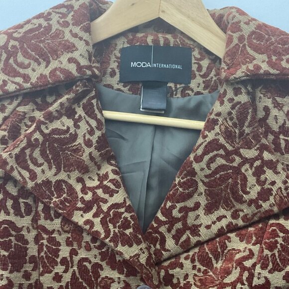 VTG Moda International Y2K Coat Orange Brown Brocade Tapestry Velvet Burnout - Picture 6 of 16